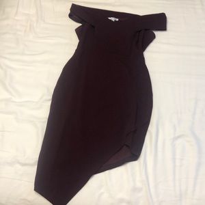 Dark purple off the shoulder asymmetrical dress